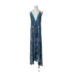 True Colours Blue Pattern Kaftan Dress Halter Neck - L/XL